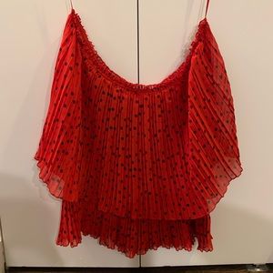 Zara red polka dot off the shoulder chiffon top